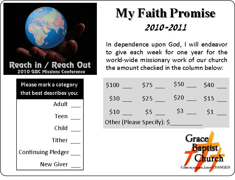 Faith Promise Missions Commitment Cards